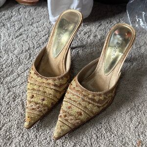 Nine West Gold Textured Women's Kitten Heels